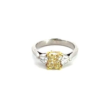 950 Platinum Ring with 0.59ctw Diamonds and 1.50ctw Fancy Intense Yellow Diamond