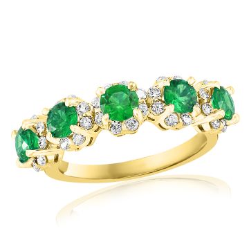 18K Yellow Gold Ring with 0.44ctw Diamonds and 0.89ctw Emeralds
