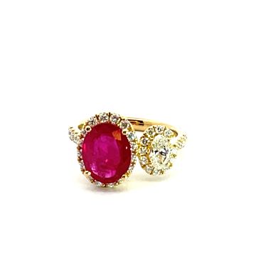 18K Yellow Gold Ring with 1.09ctw Diamonds and 2.68ctw Rubies