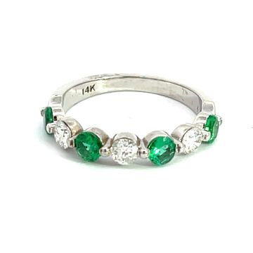 14K White Gold Ring with 0.50ctw Diamonds and 0.45ctw Emeralds