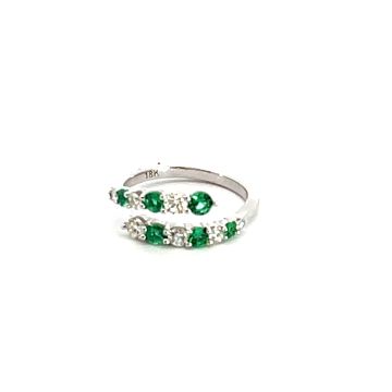 18K White Gold Ring with 0.38ctw Diamonds and 0.43ctw Emeralds