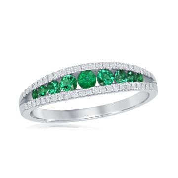 18K White Gold Ring with 0.42ctw Diamonds and 0.61ctw Emeralds