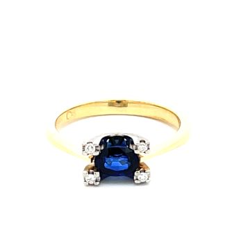 18K Yellow and White Gold 1/10ctw Diamond and 1/2ct Sapphire Ring