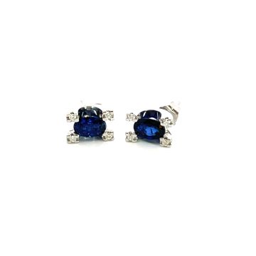 18K Yellow and White Gold 1/10ctw Diamond and 1/1ct Sapphire Earrings