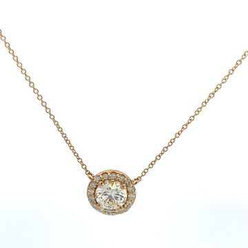 14K Yellow Gold 1.19ctw Diamond Halo Pendant with GIA 2231504064 Round 1.02 LI1 VGVGGD Faint