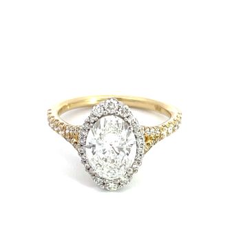 14K Yellow and White Gold 1/2ctw Diamond Engagement Ring with GIA 23686141611.51 Oval F SI2 EXEX Medium Center