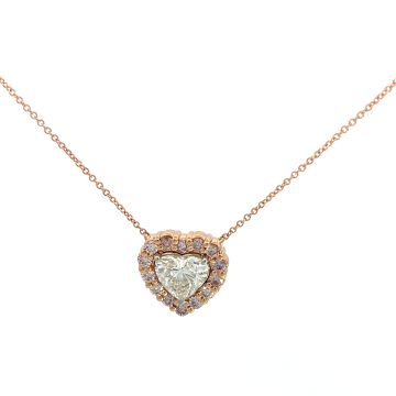 18K Gold 2.02ctw with 1.50ctw Heart E VS1 EXEX Strong GIA 2317146604 and 0.52ctw Fancy Pink Diamond Halo Pendant