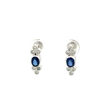 18K White Gold 1/4ctw Diamond and Sapphire Oval Earrings