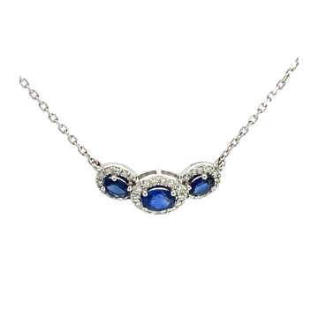 14K White Gold 0.90ctw Blue Sapphire and 0.27ctw Diamond Necklace