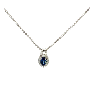 18K White Gold 0.73ctw Blue Sapphire and 0.24ctw Diamond Pendant