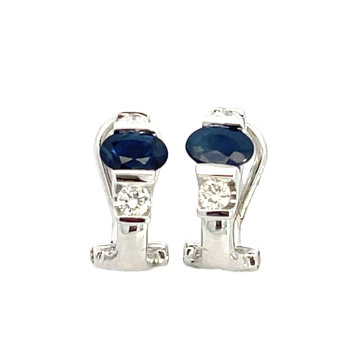 18K White Gold 1.18ctw Blue Sapphire and 0.32ctw Diamond Earrings