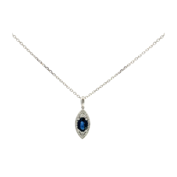 18K White Gold 1.00ctw Blue Sapphire and 0.25ctw Diamond Pendant