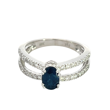 18K White Gold 1.00ctw Blue Sapphire and 0.52ctw Diamond Ring