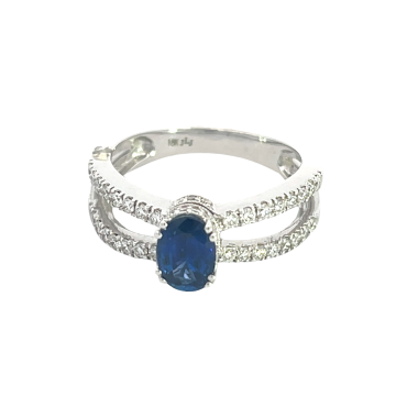 18K White Gold 1.20ctw Blue Sapphire and 0.61ctw Diamond Ring