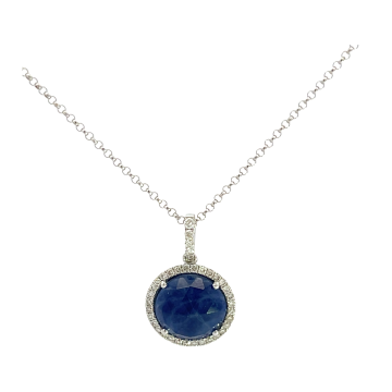 18K White Gold 5.00ctw Blue Sapphire and 0.20ctw Diamond Pendant