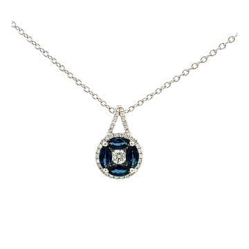 18K White Gold 1.40ctw Blue Sapphire and 0.34ctw Diamond Pendant