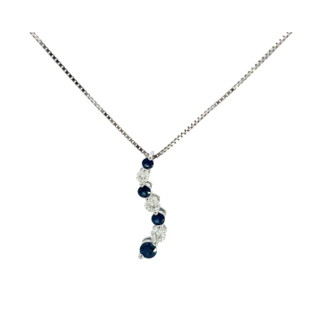 18K White Gold 0.65ctw Blue Sapphire and 0.32ctw Diamond Pendant