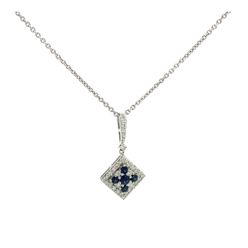 18K White Gold 0.48ctw Blue Sapphire and 0.48ctw Diamond Pendant