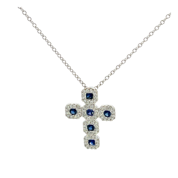 18K White Gold 0.51ctw Blue Sapphire and 0.48ctw Diamond Pendant