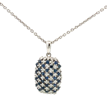 18K White Gold 0.86ctw Blue Sapphire and 0.32ctw Diamond Pendant