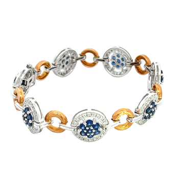 18K White Gold 3.70ctw Blue Sapphire and 0.60ctw Diamond Bracelet