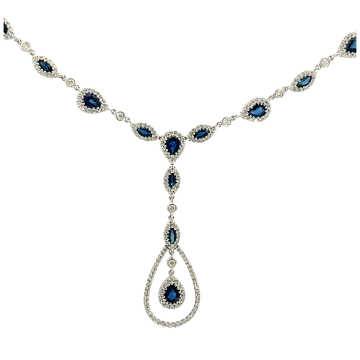 18K White Gold 2.47ctw Blue Sapphire and 1.80ctw Diamond Necklace