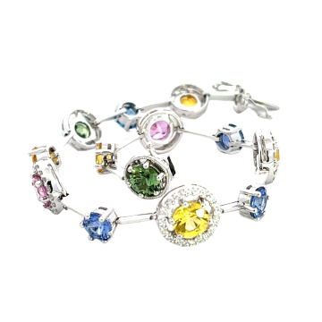 18K White Gold 10.30ctw Multi Sapphire and 0.40ctw Diamond Bracelet