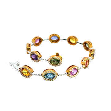 18K White Gold 7.70ctw Multi Sapphire and 1.61ctw Diamond Bracelet