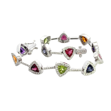 14K White Gold 6.00ctw Multi Sapphire and 1.05ctw Diamond Bracelet