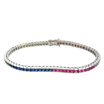 14K White Gold 7.20ctw Multi Sapphire Bracelet