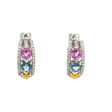 14K White Gold 2.03ctw Multi Sapphire and 0.30ctw Diamond Earrings