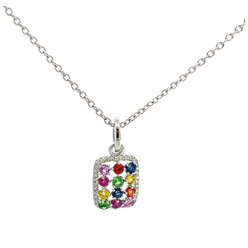 14K White Gold 0.82ctw Multi Sapphire and 0.16ctw Diamond Pendant