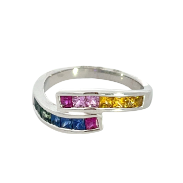 14K White Gold 1.26ctw Multi Sapphire Ring