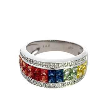 14K White Gold 2.16ctw Multi Sapphire and 0.21ctw Diamond Ring