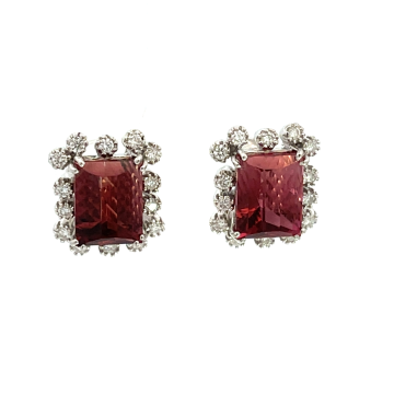 18K White Gold 5.34ctw Pink Tourmaline and 0.41ctw Diamond Earrings