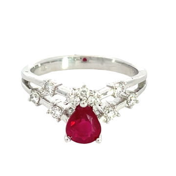 18K White Gold 1.03ctw Ruby and 0.29ctw Diamond Ring