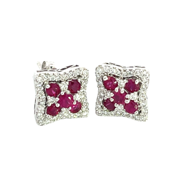14K White Gold 0.80ctw Ruby and 0.32ctw Diamond Earrings