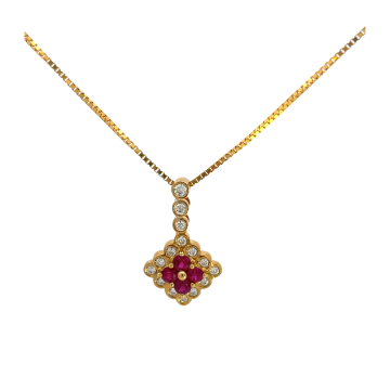 14K Yellow Gold 0.45ctw Ruby and 0.30ctw Diamond Pendant