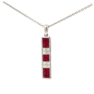 14K White Gold 1.12ctw Ruby and 0.64ctw Diamond Pendant