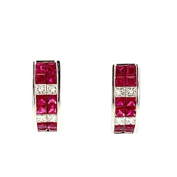 14K White Gold 2.40ctw Ruby and 0.56ctw Diamond Earrings