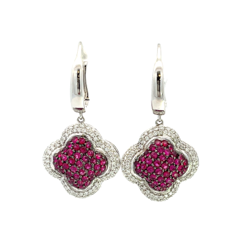 14K White Gold 2.58ctw Ruby and 1.00ctw Diamond Earrings
