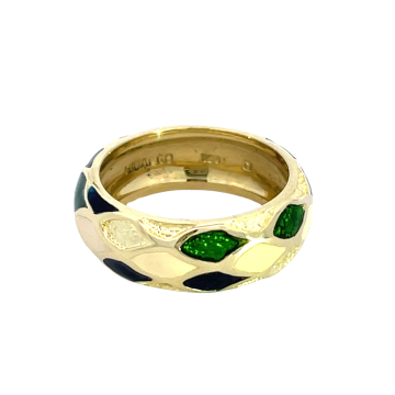 18K Yellow Gold Enamel Green and Tan Band Hidalgo