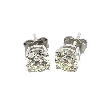 14K White Gold 2.03ctw Diamond Stud Earrings GIA Round 1.02 KSI1 EXEXEX Medium, GIA Round 1.01 KSI1 EXEXEX Medium