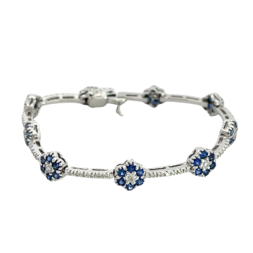 14K White Gold 1/1ctw Diamond and Sapphire Bracelet