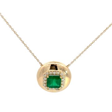 18K Yellow Gold 0.32ctw Diamonds and 1.71ctw Emerald Button Pendant