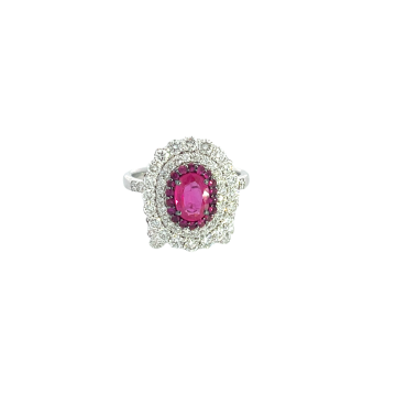 18K White Gold Ring with 1.64ctw Diamonds and 1.00ctw Rubies