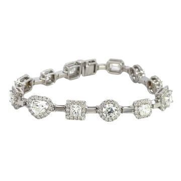 18K White Gold 0.00ctw with 10.31ctw GHI VVS1-I1 Mixed Fancy Shape and 0.00ctw Diamond Halo Bracelet