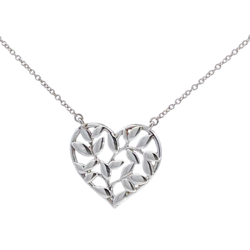 Tiffany & Co. Silver Paloma Picasso Olive Leaf Heart Pendant Necklace