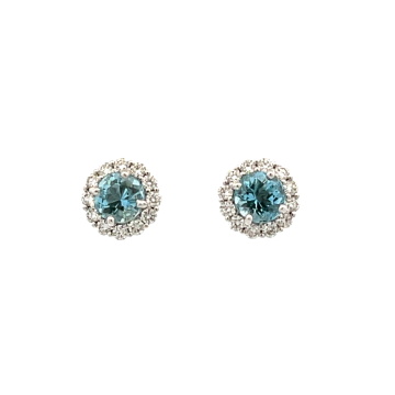 14K White Gold 1/2ctw Diamond and Blue Topaz Halo Earrings