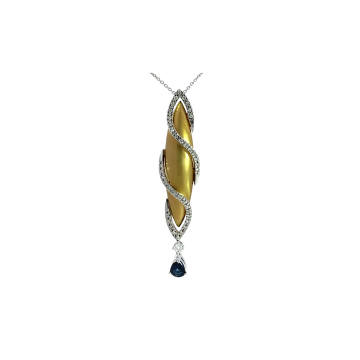 18K Yellow and White Gold 1/2ctw Diamond and Pear Sapphire Pendant